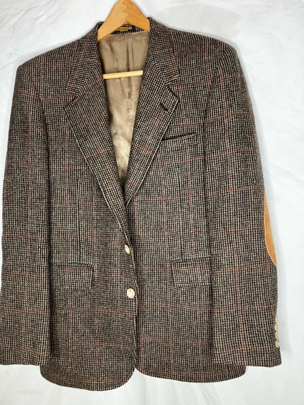 Evan Picone VTG wool tweed suede elbow pad blazer